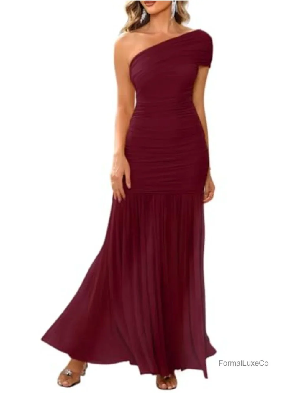 LAGSHIAN One Shoulder Sleeveless Formal Evening Maxi Dress